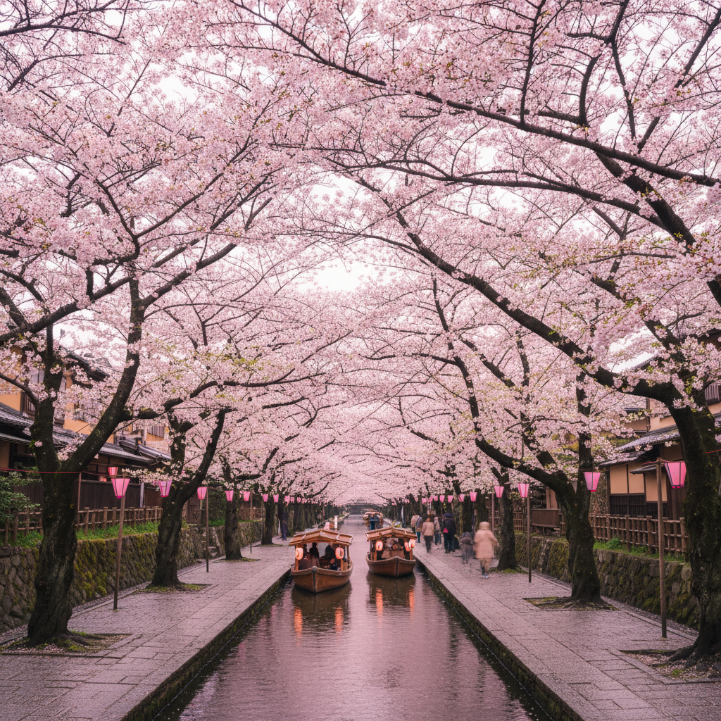 Cherry blossom tunnel along Philosopher's Path in Kyoto — Kyoto & Tokyo — Japan im Frühling — April 2022 — Reisefoto von Mitch